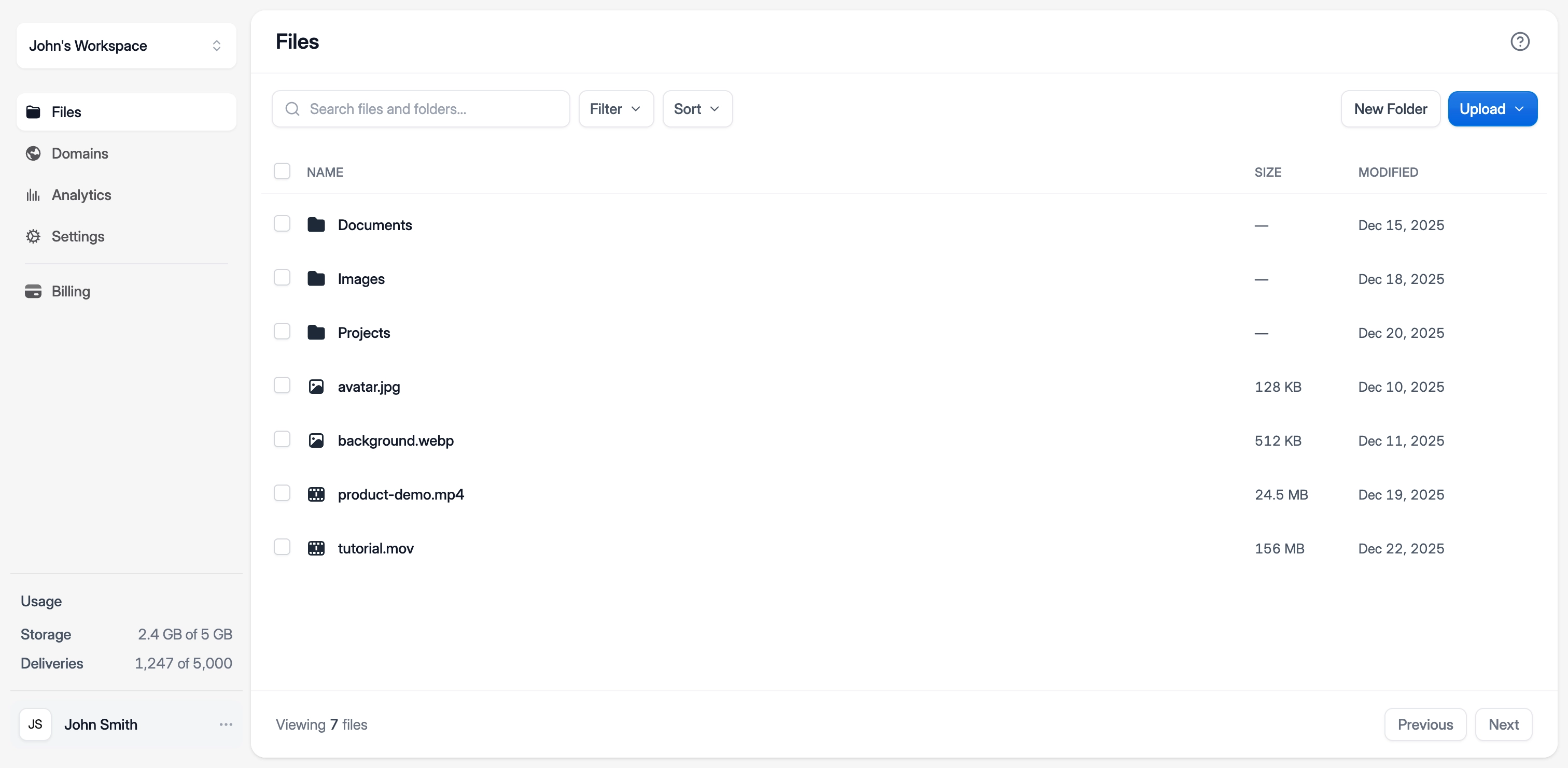 screenshot of storageflow dashboard